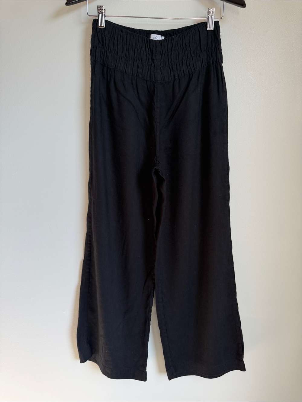 ONIA Air Linen Smocked Pants in Black - Size M